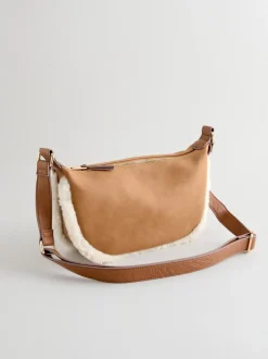 Marron fauve - Sac bandoulière Borg en PU