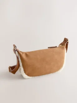 Marron fauve - Sac bandoulière Borg en PU