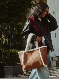 Marron fauve - Sac fourre-tout en PU en peau de mouton