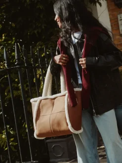 Marron fauve - Sac fourre-tout en PU en peau de mouton