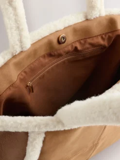 Marron fauve - Sac fourre-tout en PU en peau de mouton