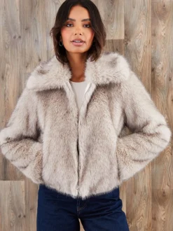 Marron fauve - Threadbare Manteau zippé en fausse fourrure