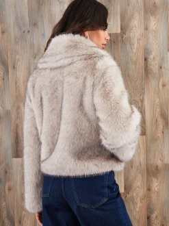 Marron fauve - Threadbare Manteau zippé en fausse fourrure