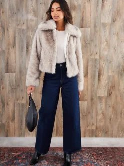 Marron fauve - Threadbare Manteau zippé en fausse fourrure