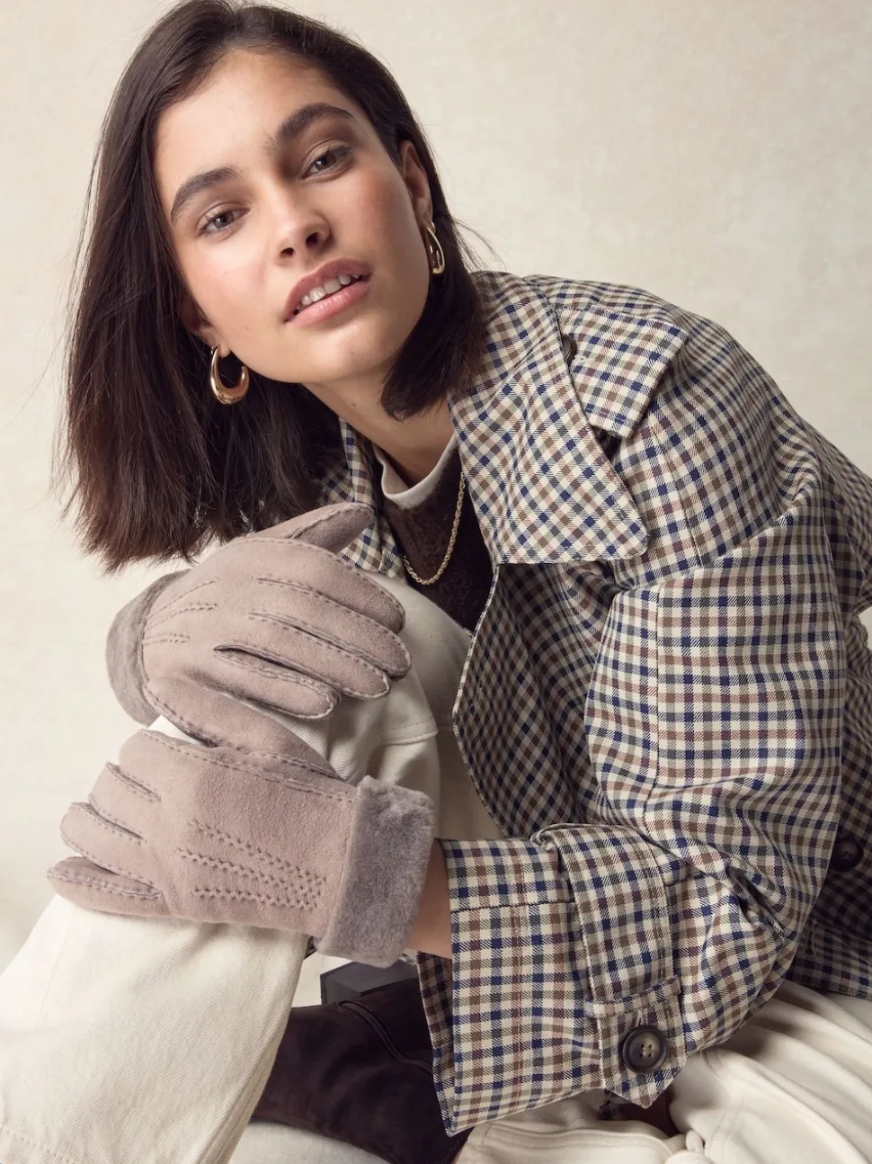 Marron mink - Gants N. Premium en cuir et peau de mouton