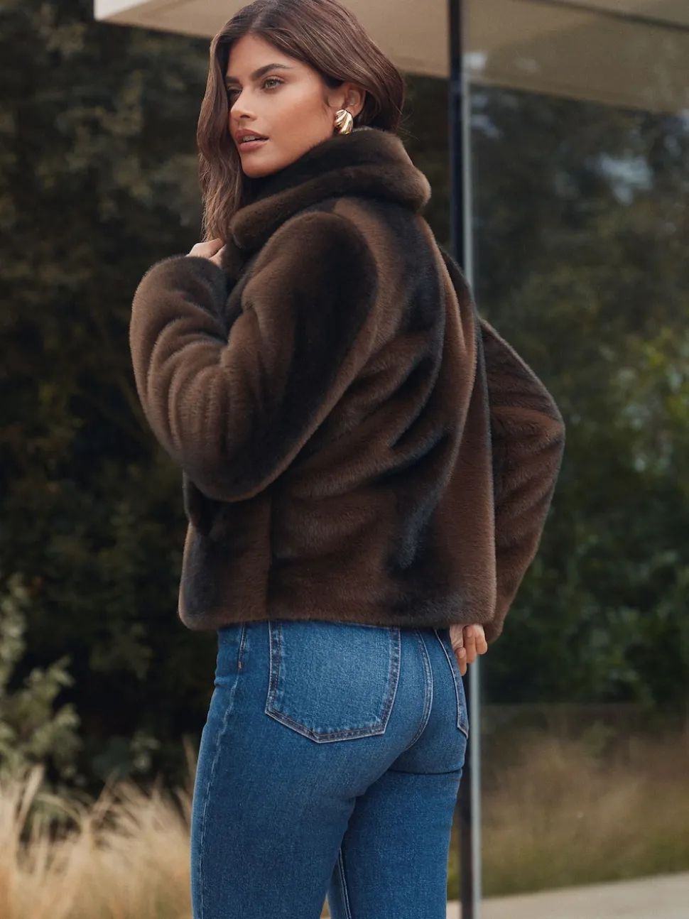 Marron mink - Manteau Lipsy court à col