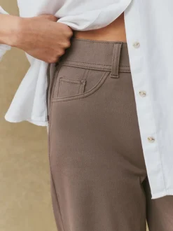 Marron mink - Pantalon large en denim de jersey