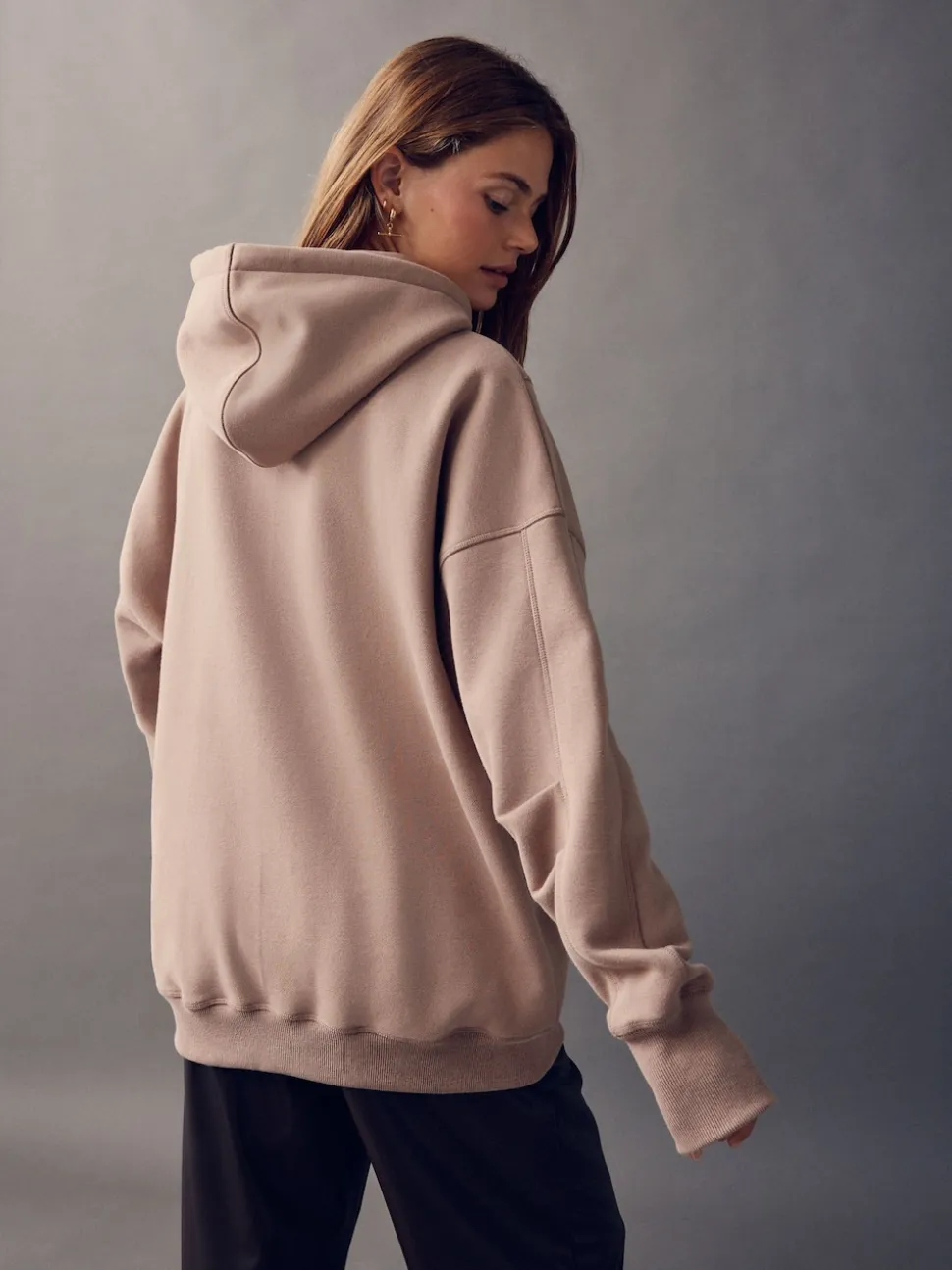 Marron neutre - Sweat-shirt à capuche long actif à coutures apparentes ultra-doux avec poches
