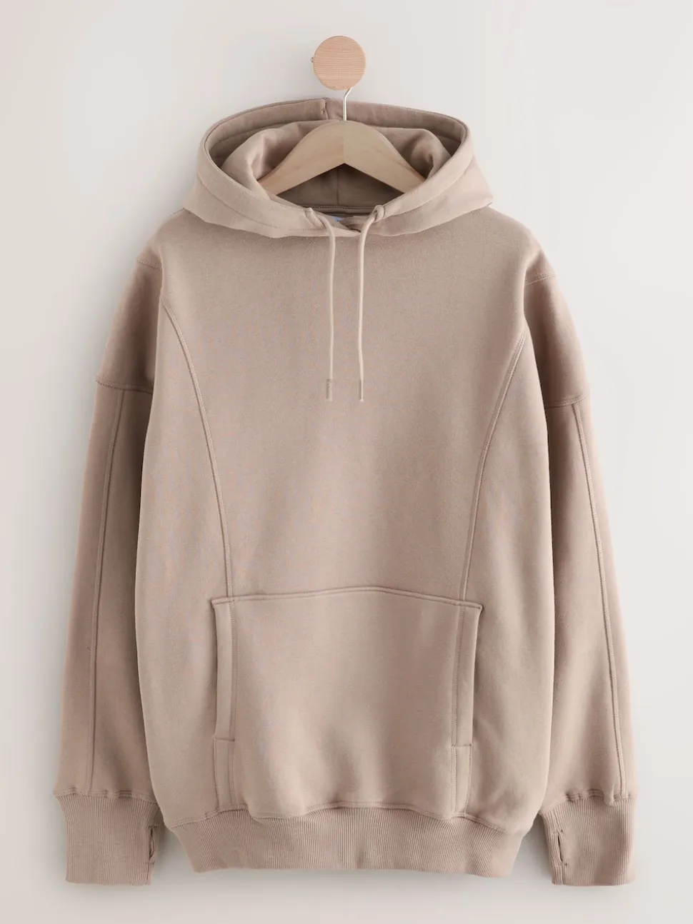 Marron neutre - Sweat-shirt à capuche long actif à coutures apparentes ultra-doux avec poches