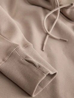Marron neutre - Sweat-shirt à capuche long actif à coutures apparentes ultra-doux avec poches