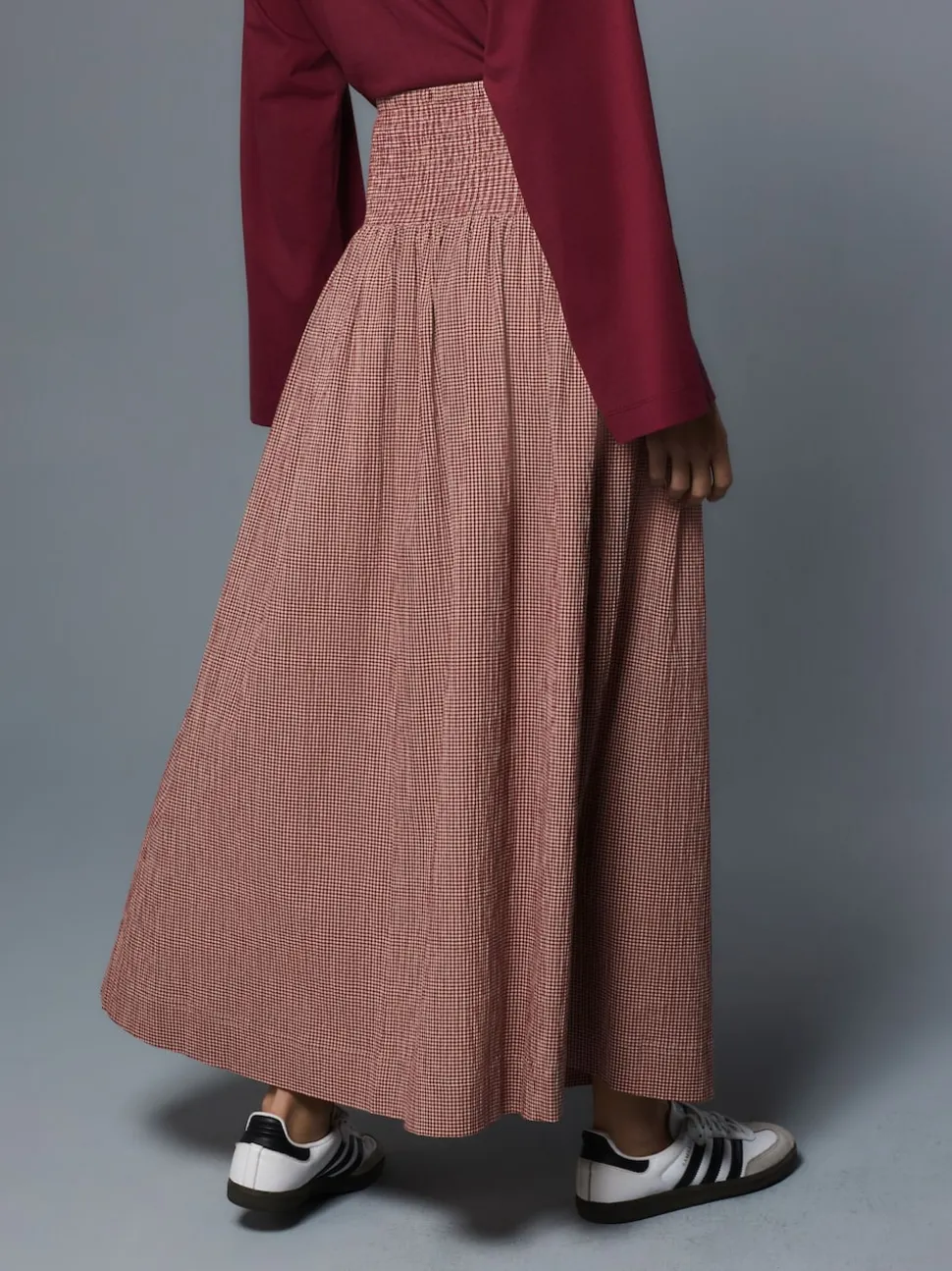 Marron rouille - Jupe longue vichy taille basse