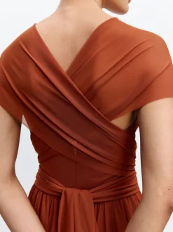 Marron rouille - Robe longue de demoiselle d’honneur multicolore en maille pour invitée de mariage