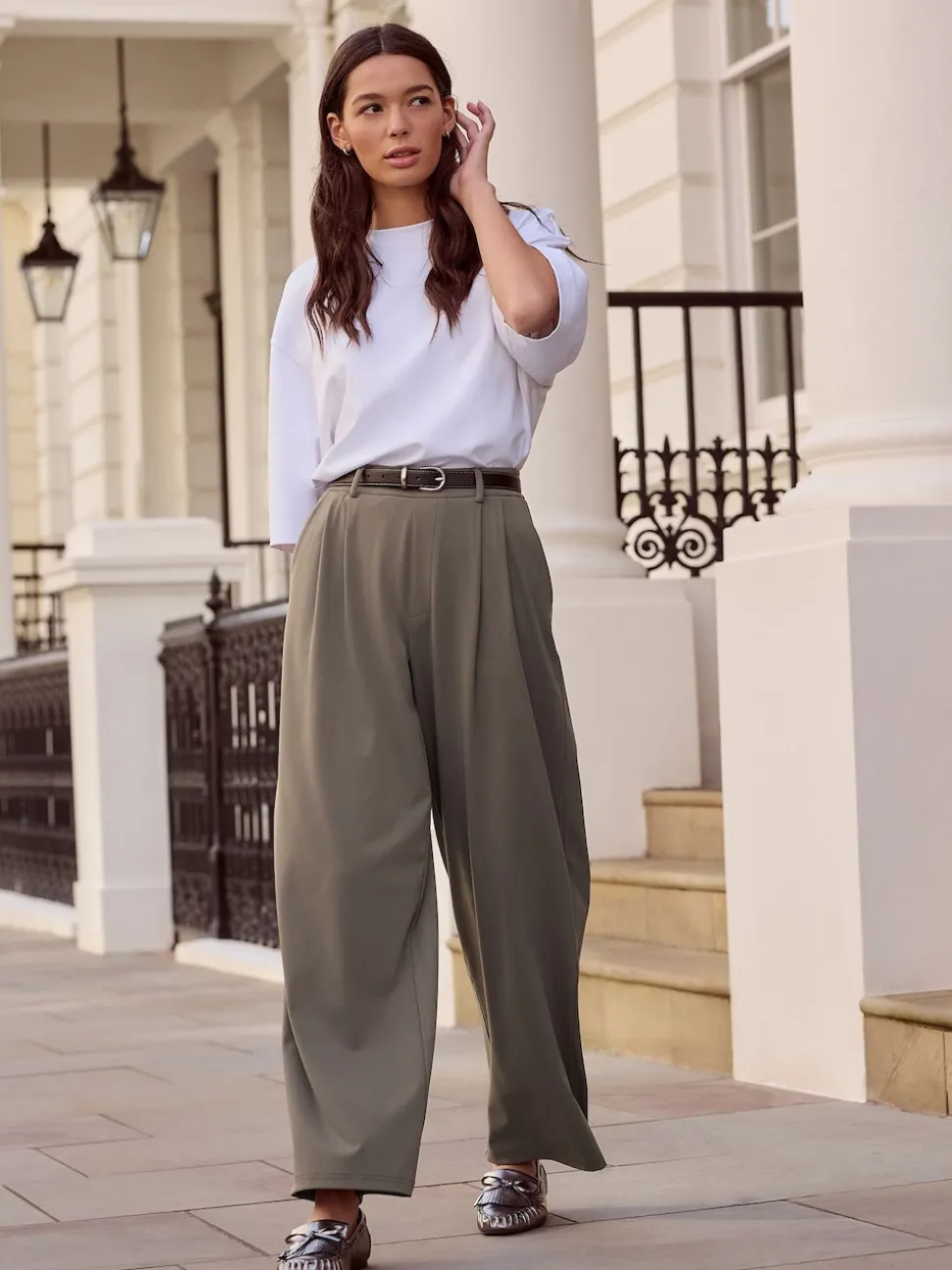 Marron taupe - N. Premium Pantalons Habillés Jambe large en jersey