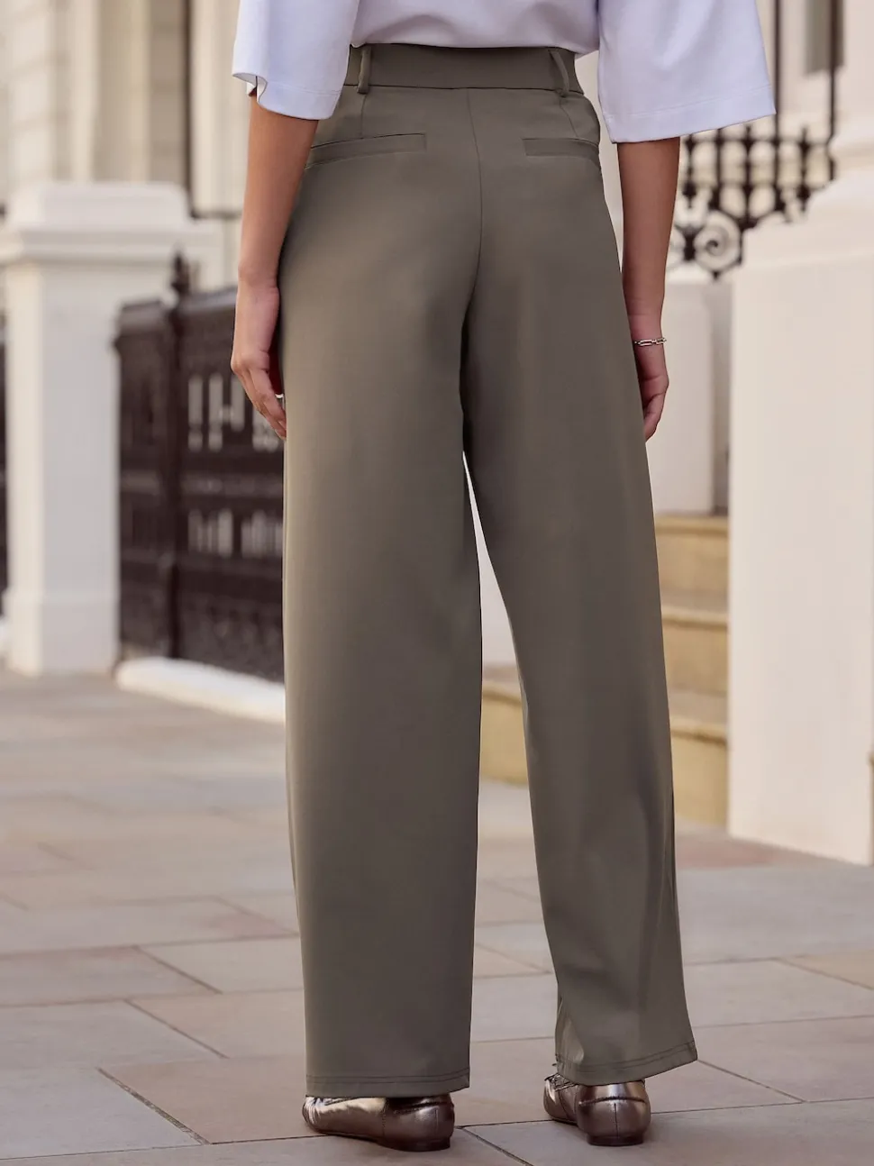 Marron taupe - N. Premium Pantalons Habillés Jambe large en jersey