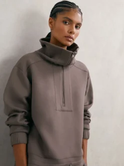 Marron taupe - Sweat-shirt Reiss Laney Premium en interlock à col zippé