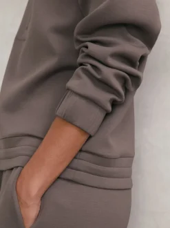 Marron taupe - Sweat-shirt Reiss Laney Premium en interlock à col zippé