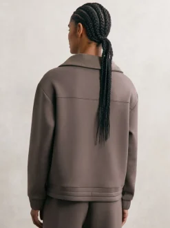 Marron taupe - Sweat-shirt Reiss Laney Premium en interlock à col zippé