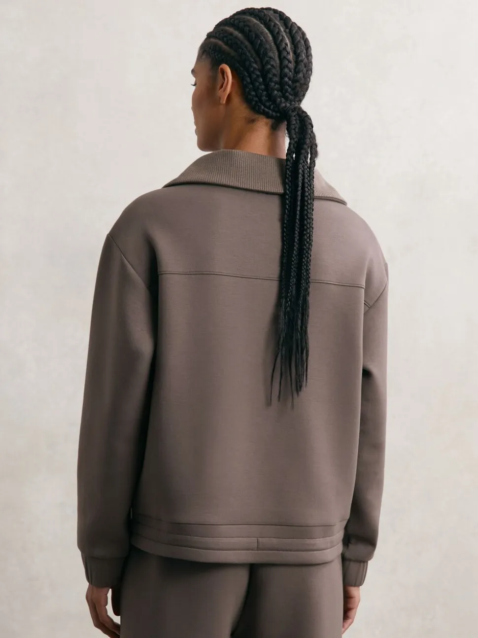 Marron taupe - Sweat-shirt Reiss Laney Premium en interlock à col zippé