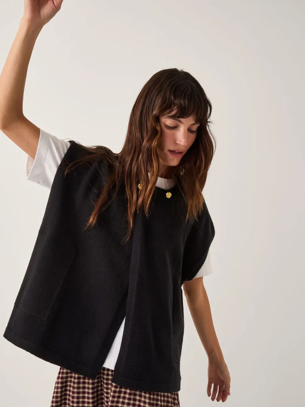 Monsoon Gilet poncho en maille à double boutonnage