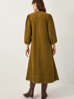 Monsoon Robe mi-longue en velours côtelé brodé Joyce à plis nervurés