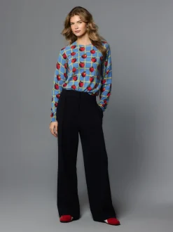 Motif à carreaux Apple bleu - Pull col rond riche en coton au toucher doux