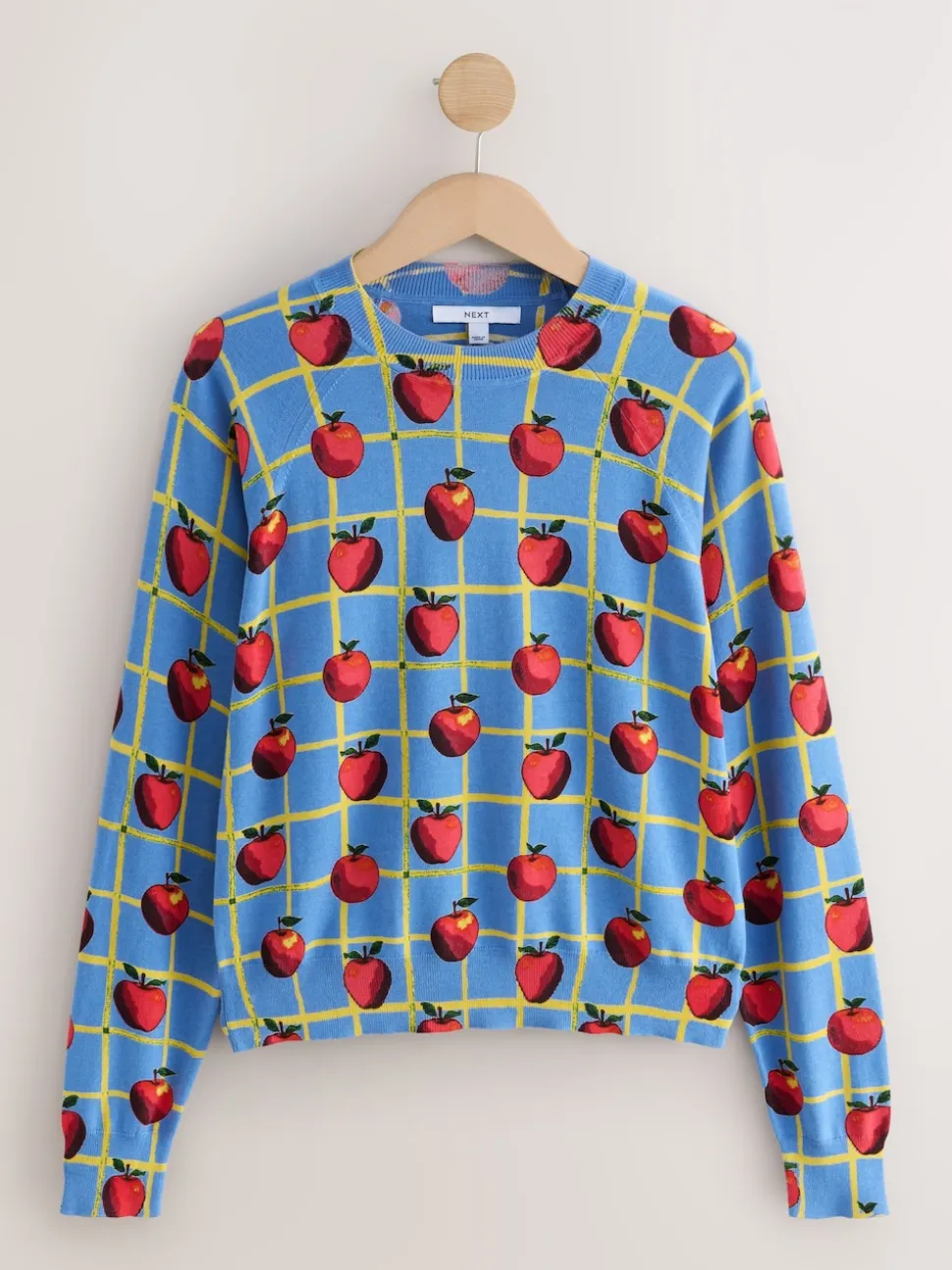 Motif à carreaux Apple bleu - Pull col rond riche en coton au toucher doux