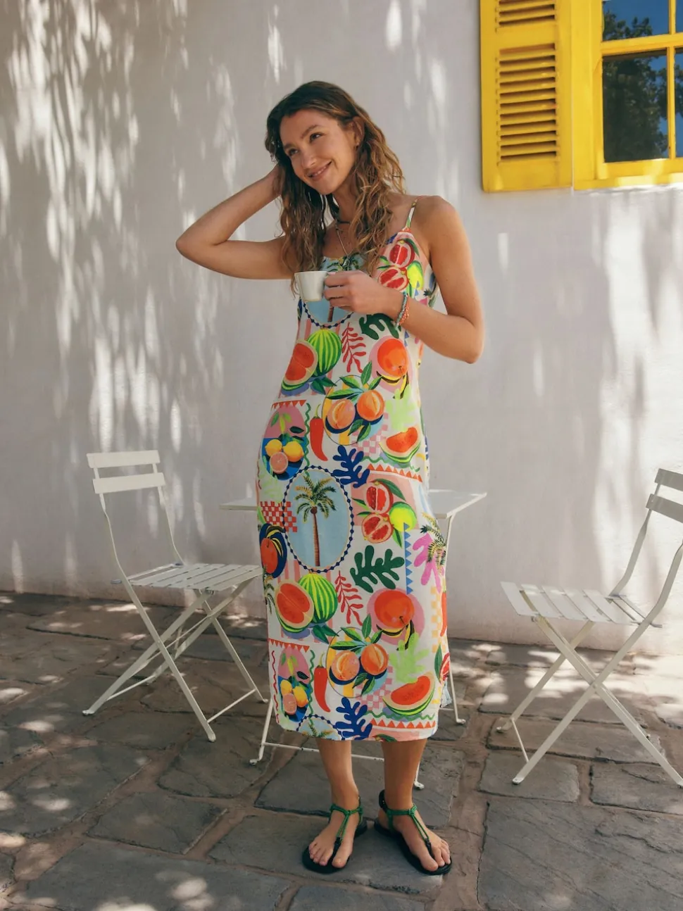 Multicolore à imprimé fruits - Robe d'été mi-longue à enfiler