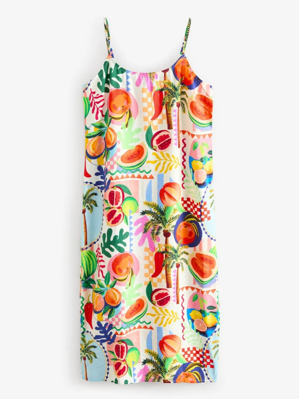Multicolore à imprimé fruits - Robe d'été mi-longue à enfiler