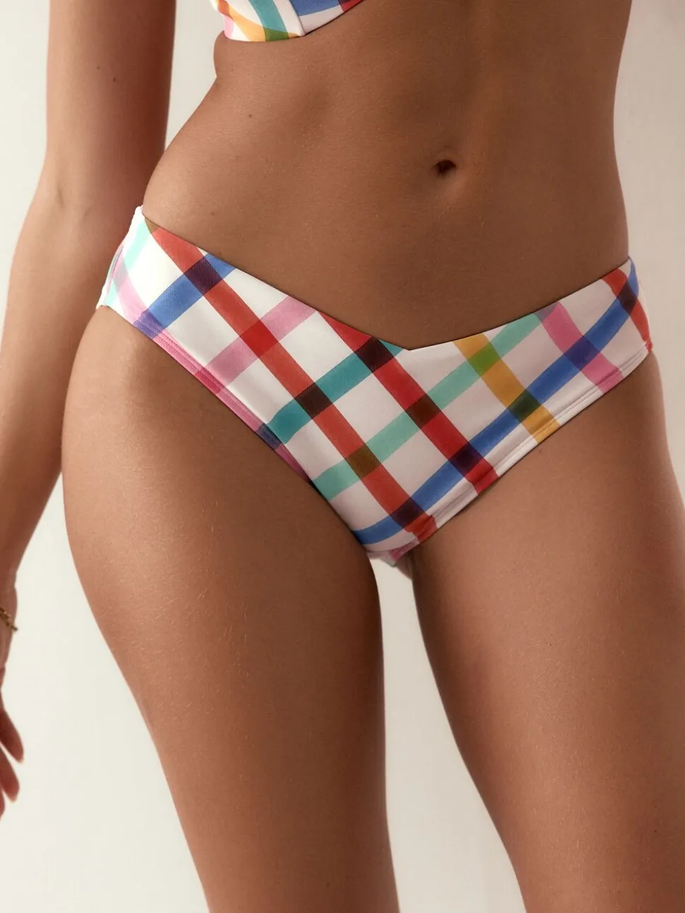 Multicolore/Blanc à Carreaux vifs - Bas de bikini taille haute en V
