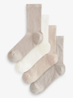 neutre - Lot de 4 paires de socquettes en maille côtelée
