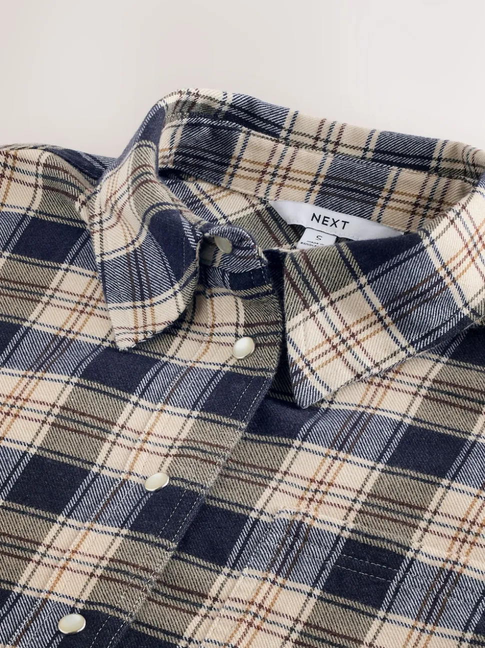 Neutre/bleu marine à carreaux - Chemise à manches longues