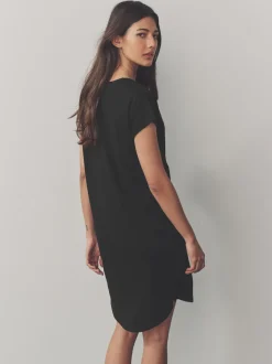 Noir - 100% coton Mancherons Col en V Mini robe