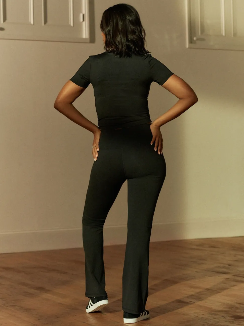 Noir - Active Wrap Waist Flared Leggings