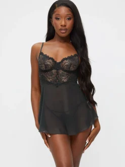 Noir - Ann Summers The Iris - Nuisette avec détails en dentelle