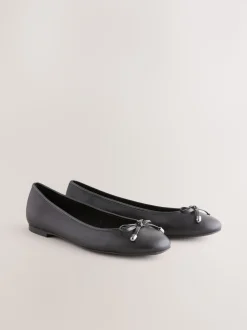 Noir - Ballerines en cuir à bout rond
