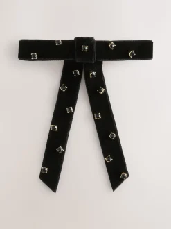 Noir - Barrette à cheveux en velours avec ornements d’un nœud