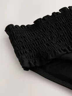 Noir - Bas de bikini froncé à jambes montantes