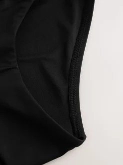 Noir - Bas de bikini froncé à jambes montantes