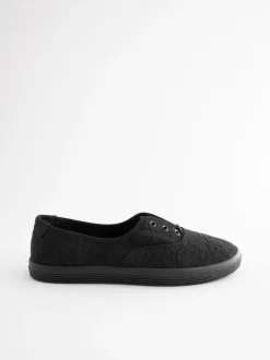 Noir - Baskets à enfiler en toile brodée sans lacets