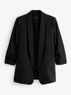 Noir - Blazer décontracté à manches froncées