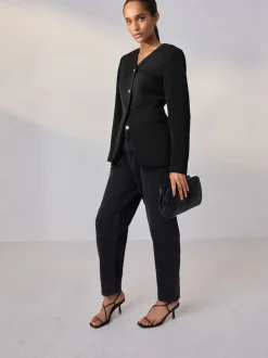 Noir - Blazer sans col en V