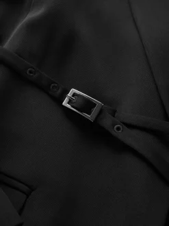 Noir - Blazer skinny à simple boutonnage et ceinture