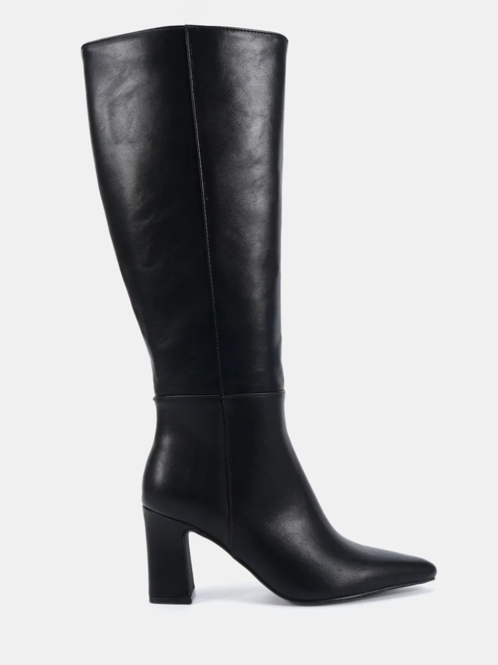 Noir - Bottes au genou à talon carré Gala à bout pointu Coupe large Novo