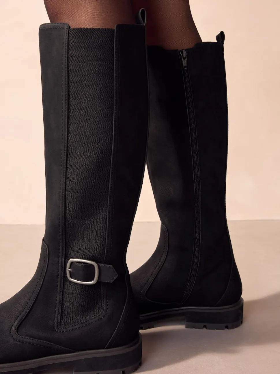 Noir - Bottes Chelsea à boucle hauteur des genoux