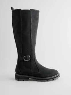 Noir - Bottes Chelsea à boucle hauteur des genoux