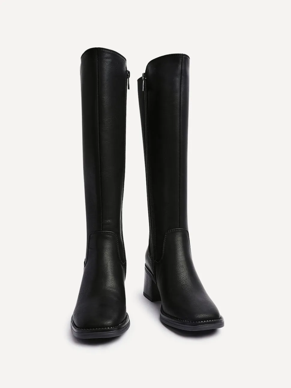 Noir - Bottes hautes Linzi Reason à talons carrés avec panneau extensible dans le dos