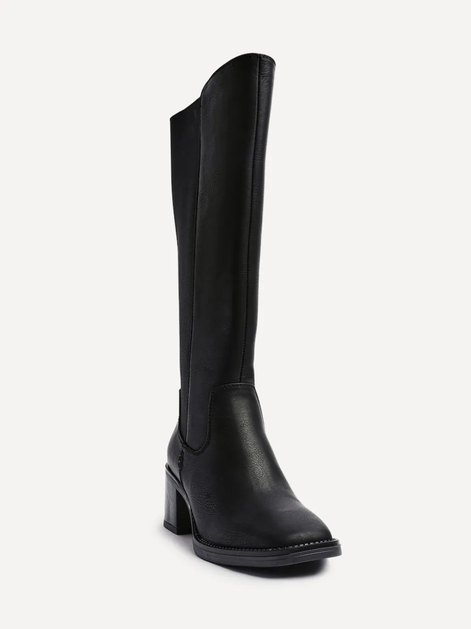 Noir - Bottes hautes Linzi Reason à talons carrés avec panneau extensible dans le dos