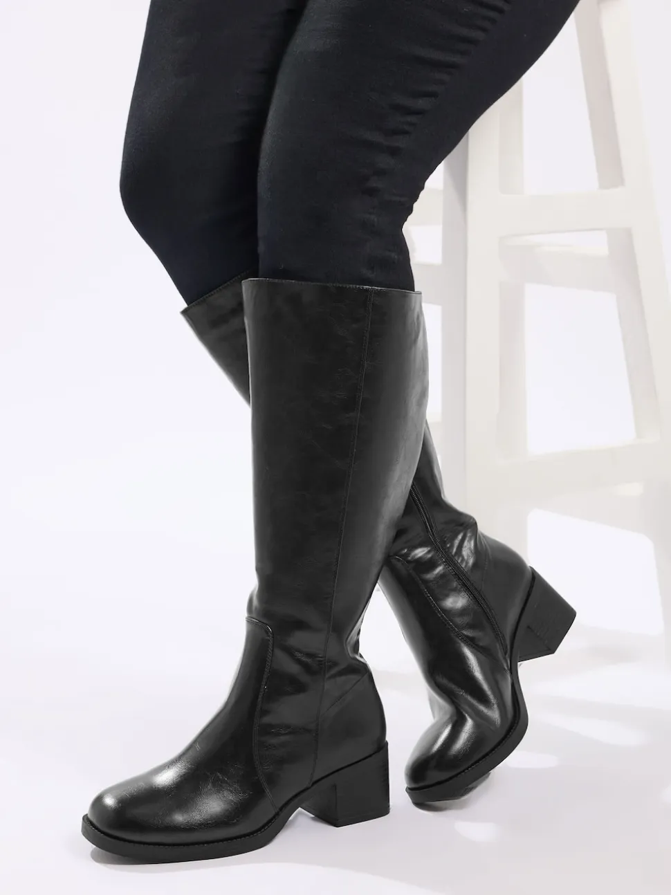 Noir - Bottes Yours Curve Coupe large à bout carré et genou