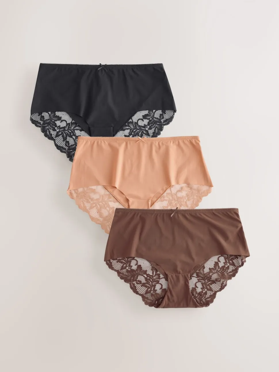 Noir / Caramel Nude / Chocolat Nude - No VPL Lace Back Briefs 3 Pack