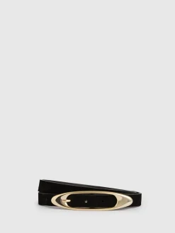 Noir - Ceinture à boucle ovale en cuir Reiss Evelina